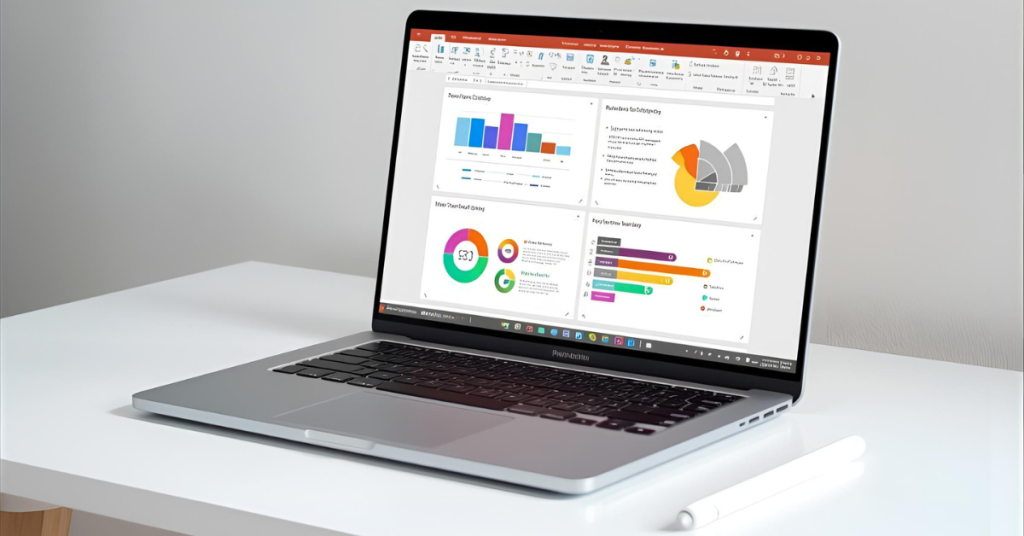 AI PowerPoint slides on laptop screen