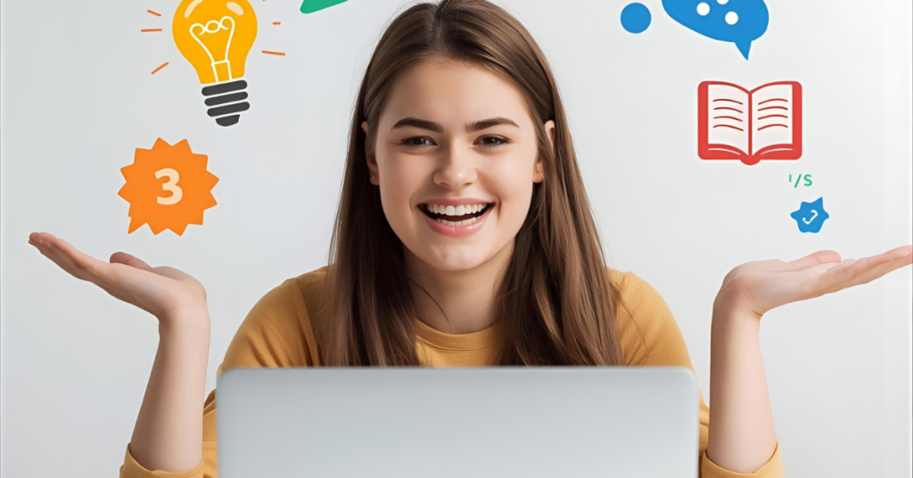 AI tools make studying easier Happy student using AI tools for studying