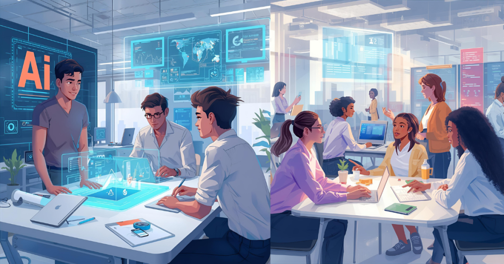 Hybrid workplace with humans and AI