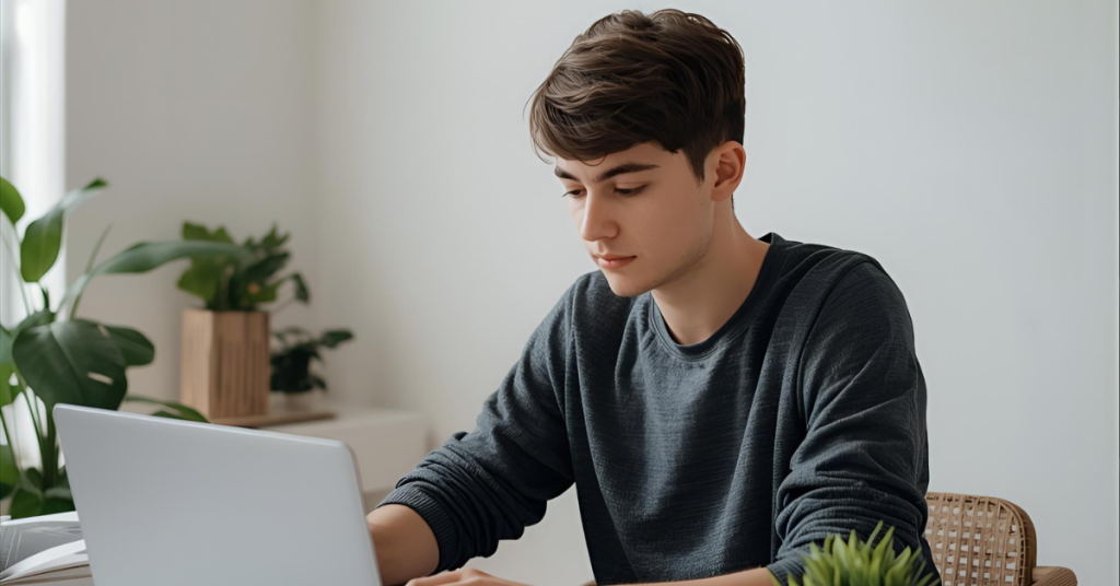 Monetizing AI knowledge through content creation. Student using AI for content creation.